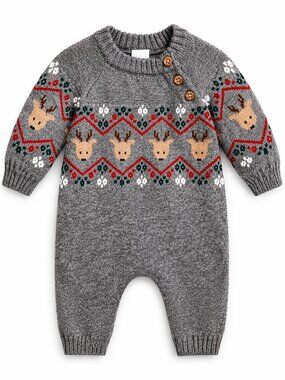 NWT Carter’s Baby Boy Sweater Romper 3 Months Reindeer Holiday Christmas